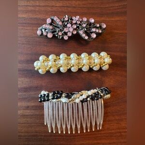 Vintage  Pearl and Crystal Hair Clip Accessory set